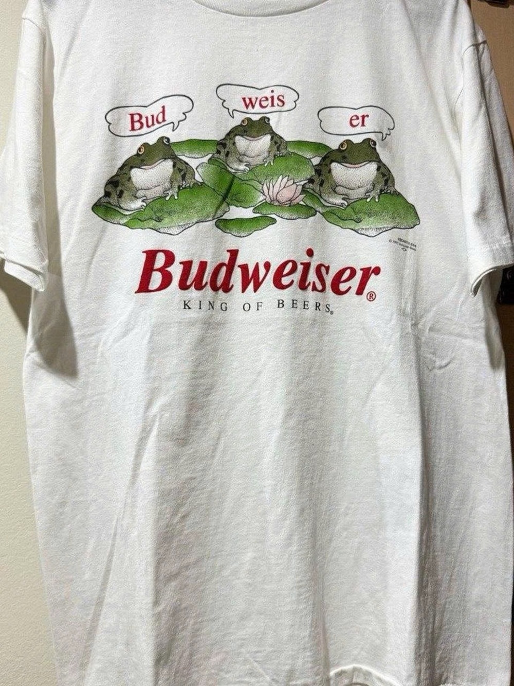 Gildan White with Green Frog Budweiser King of beer Tee